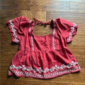 Old Navy Red Blouse with White Embroidery